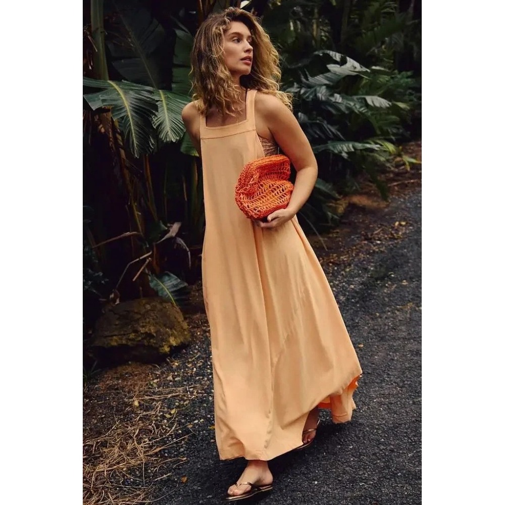 Free People Free-est Maxi Dress Women L Peach Orange Billowy Coastal Resort Boho